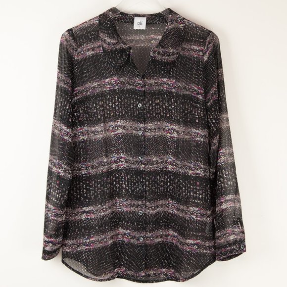 Cabi #3249 Paris Long Sleeve Blouse Chiffon Dots Stripes Black Size Small - Picture 2 of 7